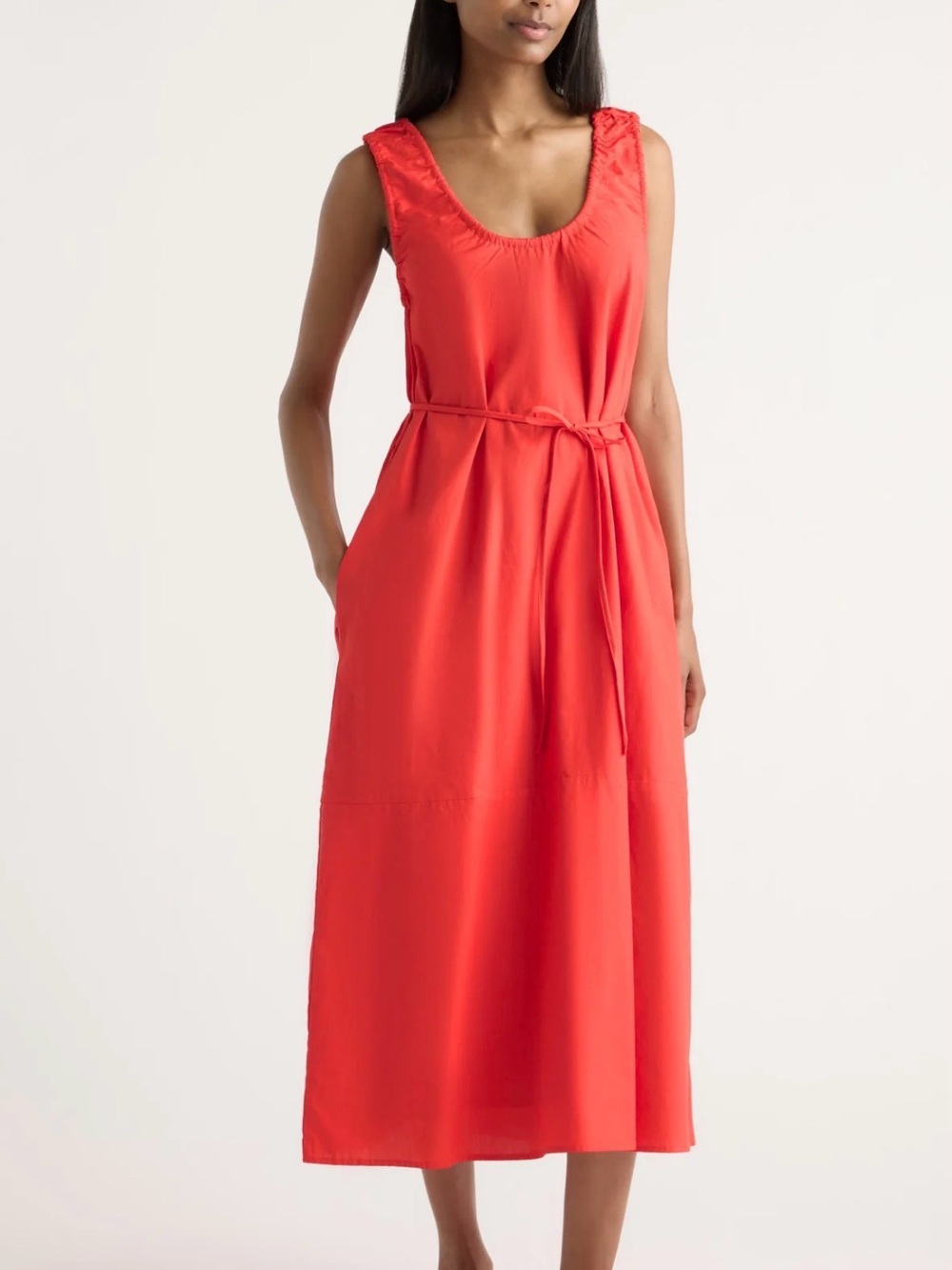 NWT Modern Citizen Midori Organic Cotton U-Neck Red Midi-Dress